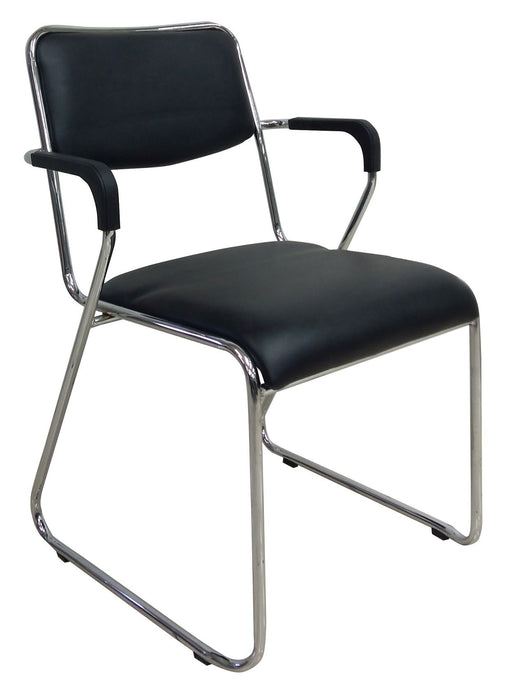 Visitor Chrome Sled Chair with Armrest, PVC Black, VC 1201
