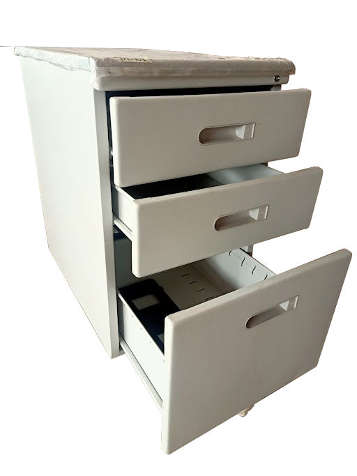 Steel Mobile Pedestal with Three Drawers; Hard Plastic Top